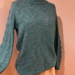 Pointelle Teal Knit Sweater